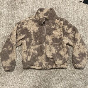 Womens Sherpa Fleece Jacket - Taupe and Chocolate